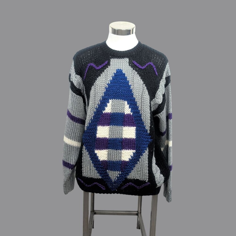 Vintage 80s Pierre Cardin Sweater Medium Black Geometric